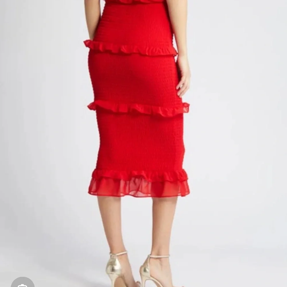 bebe Red Ruffle Midi Dress - Picture 3 of 4